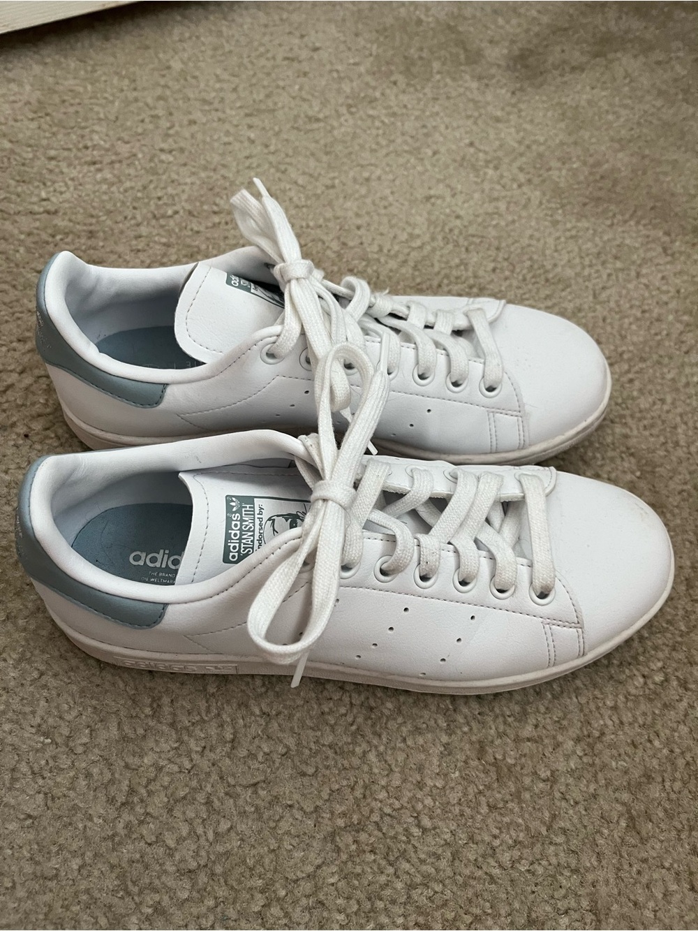 Adidas (sold by Madewell) Stan Smith White Sneakers with Light Blue Heel Accent